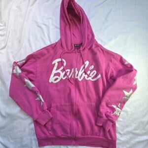Barbie Women's Zip Hoodie Sweatshirt Size L LargePink 90s